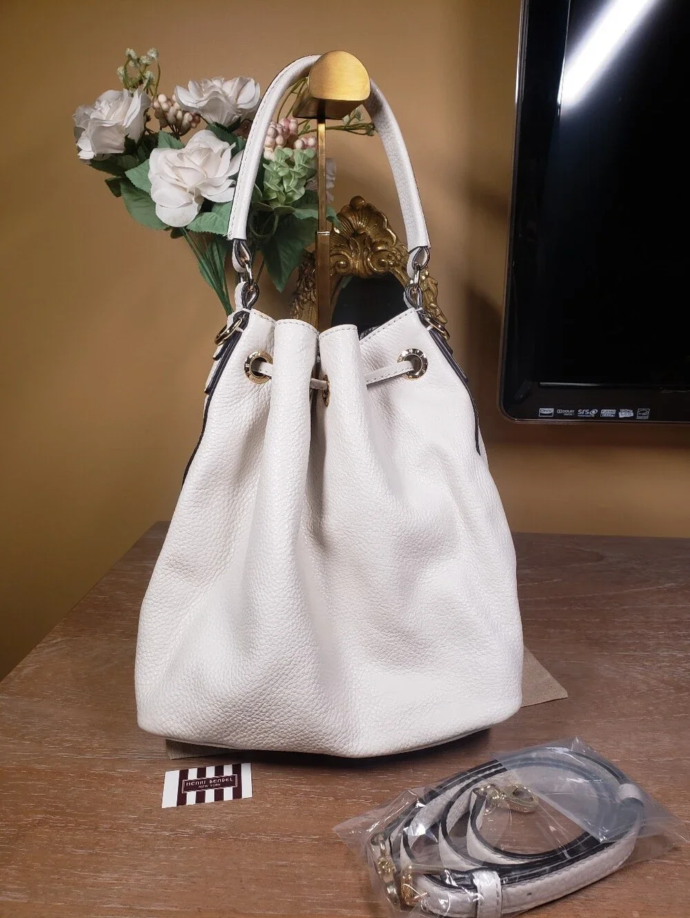 henri bendel Leather Drawstring Bucket Hobo w/ Tassels & Crossbody NWT!